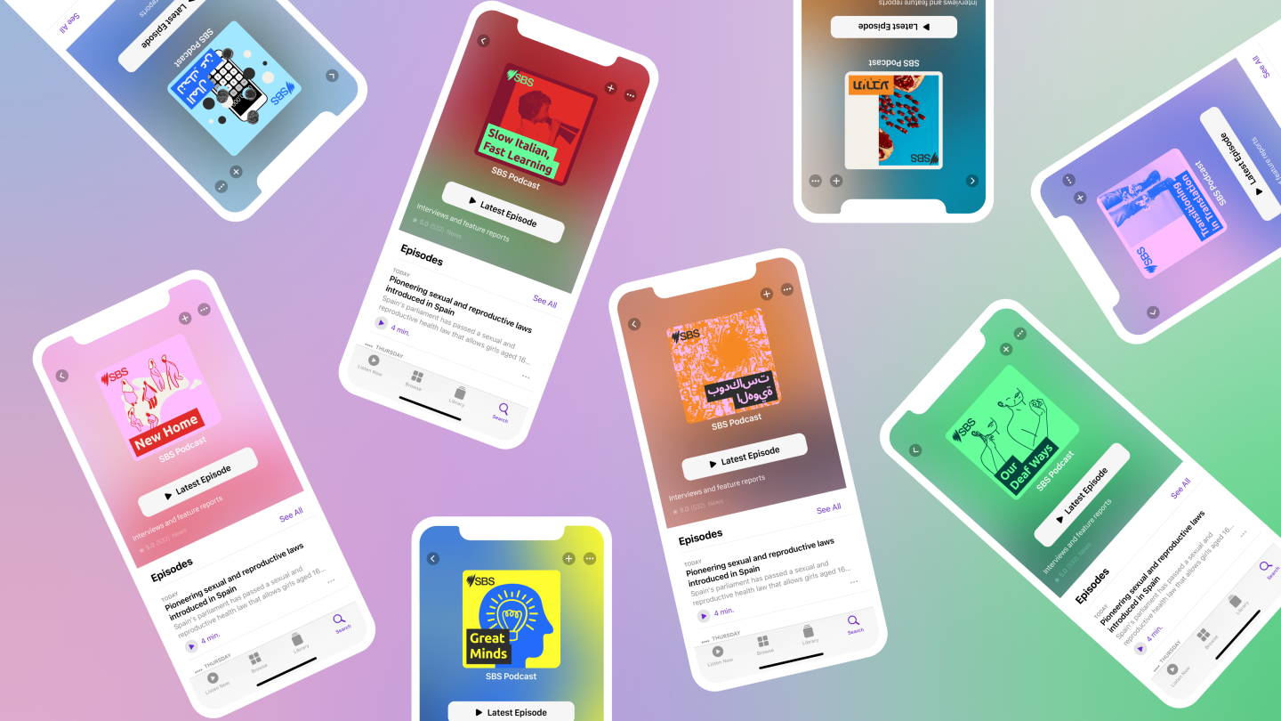 Colourful podcast tile designs