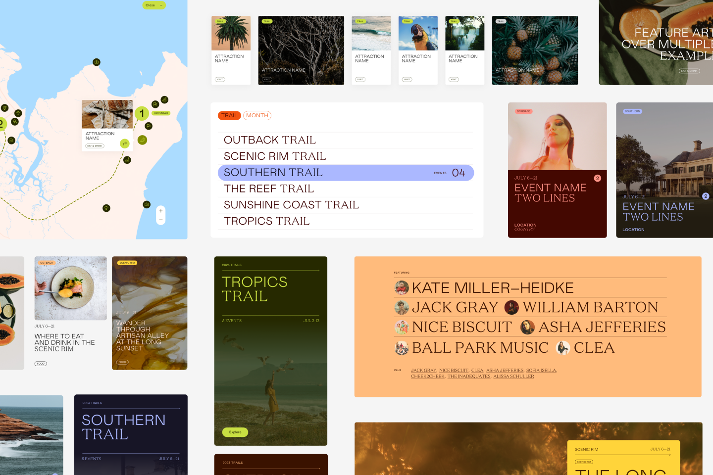 Examples of UI elements for the Trails website design
