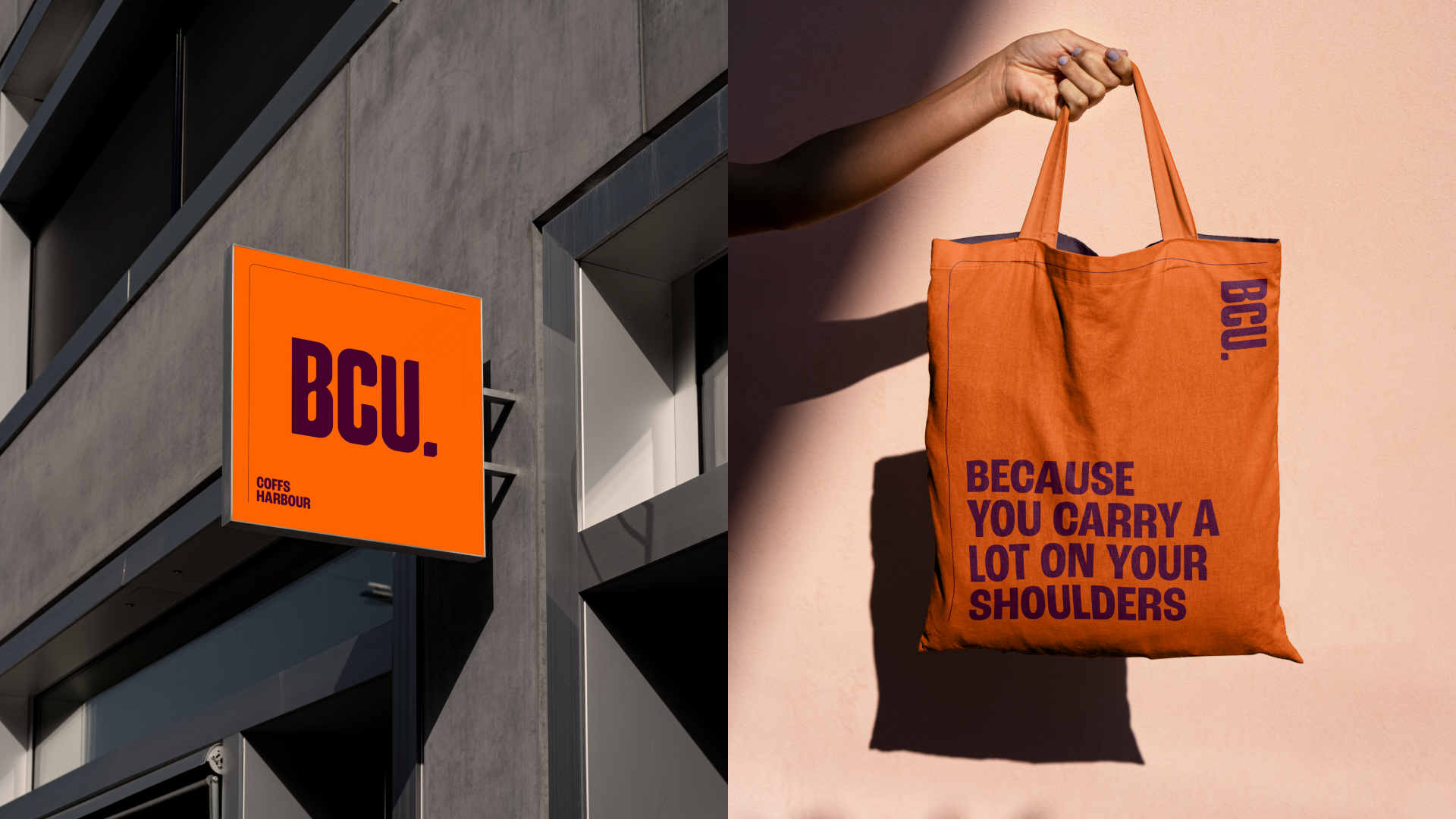 Signage and tote bag for the BCU brand identity