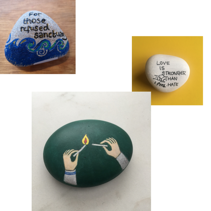 Examples of pebbles used in Jewish culture that inspired the Queensland Holocaust Museum brand identity.